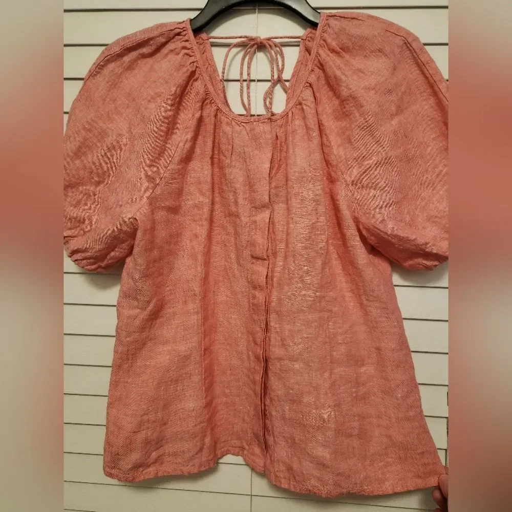 J.Crew Women's Linen Pink Puff Sleeve Top Size 6 NWT